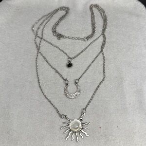 Silver Layered Sun Pendant Necklace